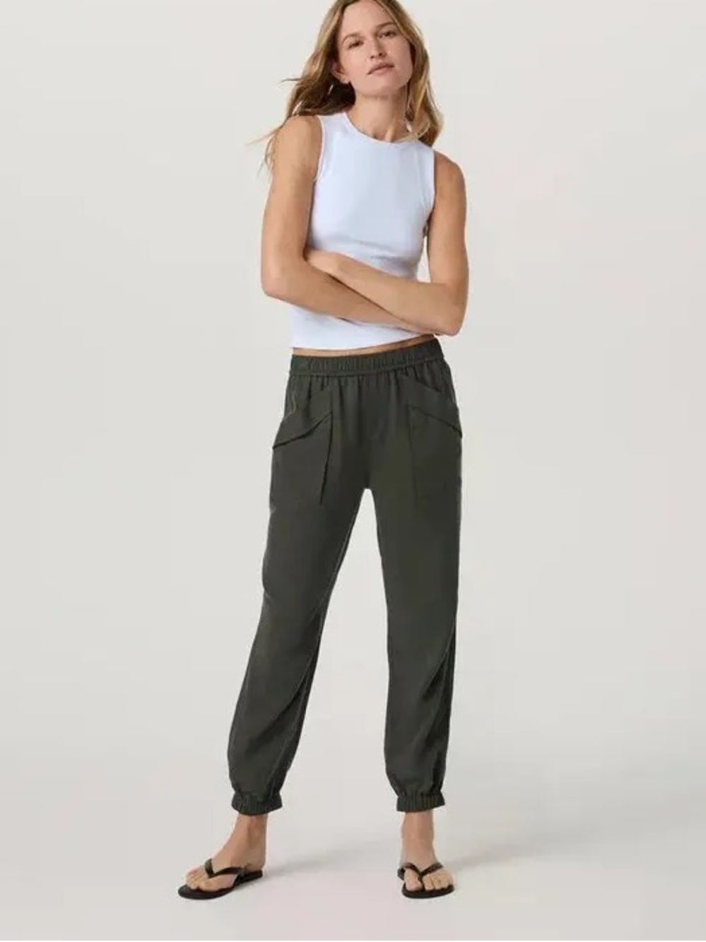 Vuori Trestles Twill Jogger Pants Kale Green Lyocell Linen Utility Joggers Large - Picture 2 of 7